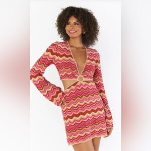 New with tags Show Me Your MuMu Multicolor Chevron cut out Dress sz m
